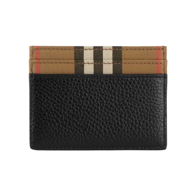 【BURBERRY 巴寶莉】Sandon 格紋帆布及皮革4卡卡片夾/名片夾(黑色)