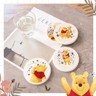【收納王妃】迪士尼 維尼花草風系列 硬式珪藻土杯墊10*10cm 小熊維尼 杯墊 硅藻土(2入/組)