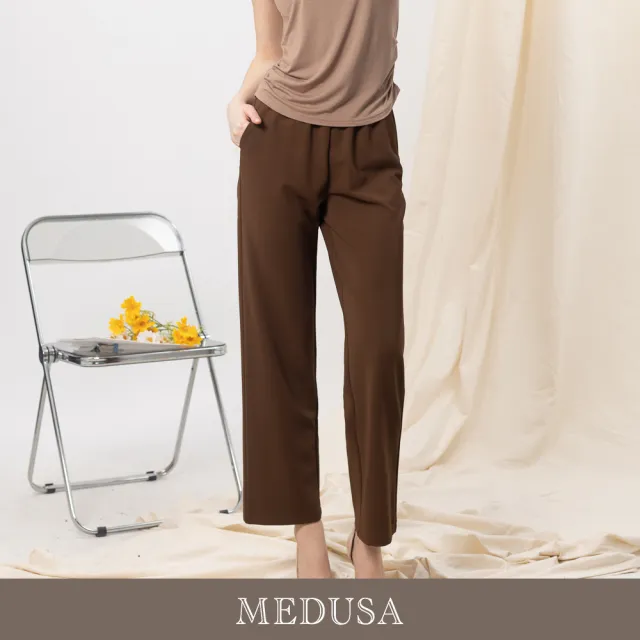 【MEDUSA 曼度莎】現貨-垂墜紋理鬆緊腰直筒長褲 - 2色（M-2L）｜女休閒褲 直筒寬褲  鬆緊腰(601-70502)