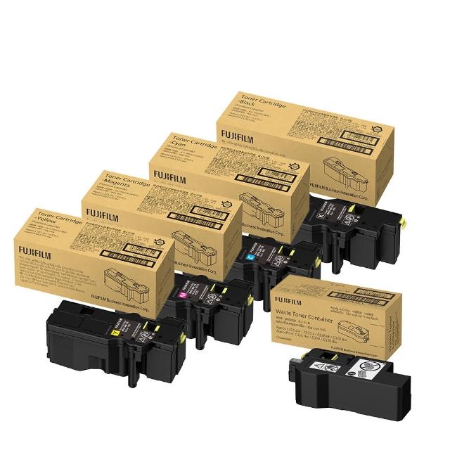 【FUJIFILM 富士軟片】四色組+回收盒★CT203502-05+CWAA0980 原廠原裝 四色碳粉匣組+碳粉回收盒(彩色C325系