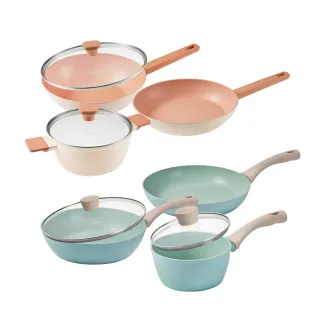 【CorelleBrands 康寧餐具】SNAPWARE 鈦輕量不沾鍋具三件組-兩款任選(28cm深煎鍋/平煎鍋/炒鍋+18cm鍋)