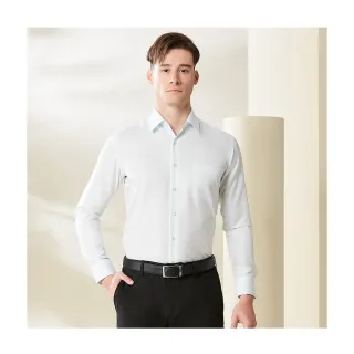 【MONTAGUT 夢特嬌】冬日優惠 吸濕排汗 涼爽快乾免燙 斜條布紋 淡綠色 851503-02(長袖襯衫)