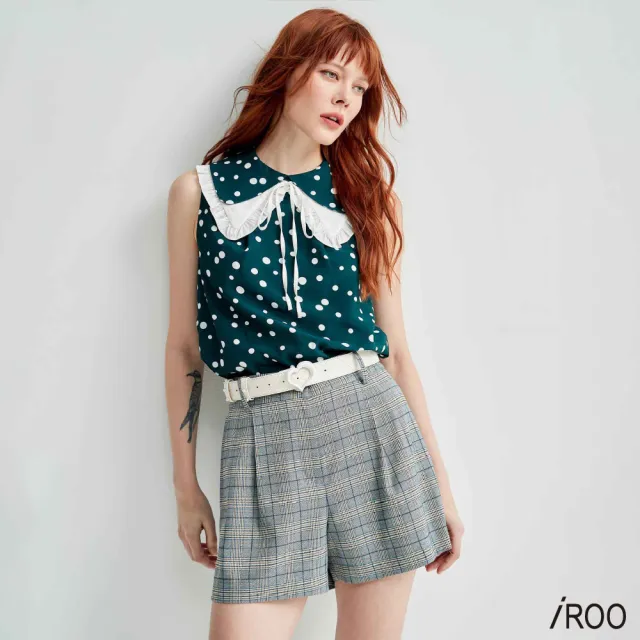 【iROO】寧靜藍格紋短褲