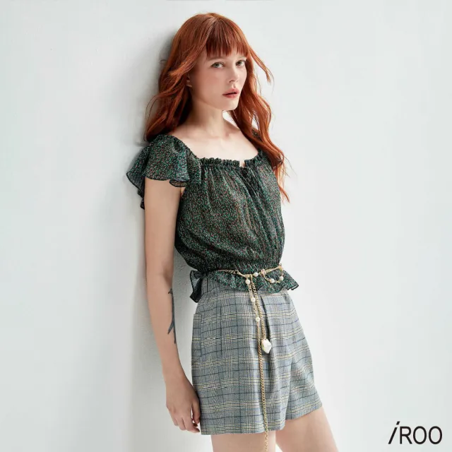 【iROO】甜椒花印花雪紡上衣