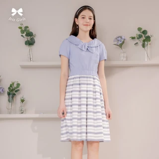 【Iris Girls 艾莉詩】甜美翻領假兩件洋裝-藍色(51669)