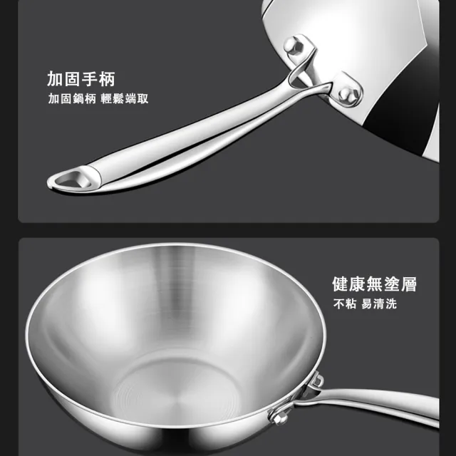 【TAMZU 潭祖】28cm不鏽鋼炒鍋 不粘小炒鍋 家用一人食鍋(316不鏽鋼炒菜鍋 無塗層不粘鍋 燃氣灶電磁爐通用)