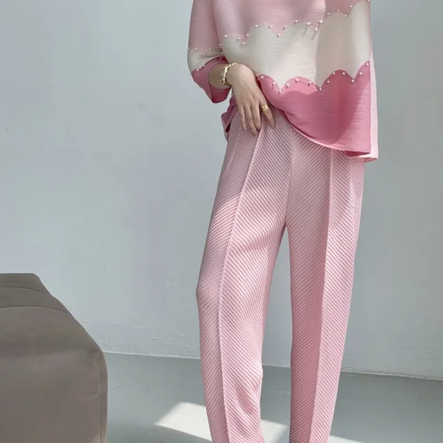 【巴黎精品】現貨+預購 三宅風皺褶衣服摺褲寬鬆闊腿褲寬褲彈力長褲顯瘦折衣大碼(魚鱗紋女褲子5色a1jb1)