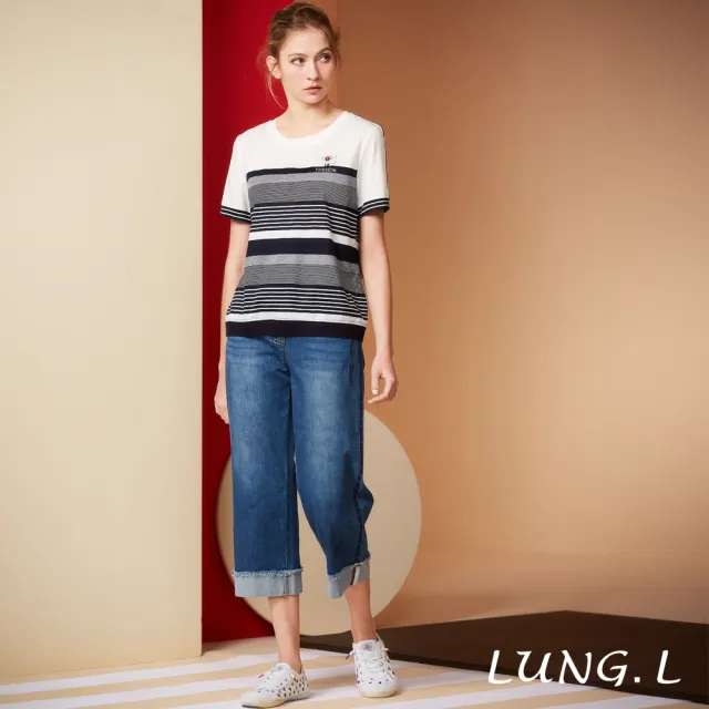 【LUNG.L 林佳樺】LR65E 藍色小直筒褲口翻褶女裝牛仔褲(春夏新品)