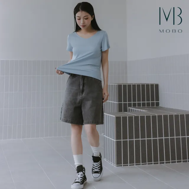 【MO-BO】裸感天絲羊毛修身V領T恤