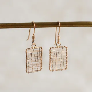 【BLUMA】玫瑰金垂墜式耳環 奇幻漂流925純銀耳環(銀線編織耳飾 森林系文藝風 飾品禮盒 女 
