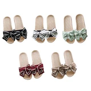 【bebehome】夏日蝴蝶結亞麻居家拖鞋(居家拖鞋)