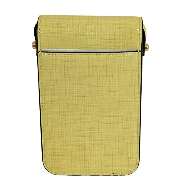 【TORY BURCH】TB金屬LOGO翻蓋皮革迷你款手機包斜背包(招財奶油黃色/贈原廠防塵袋紙袋)