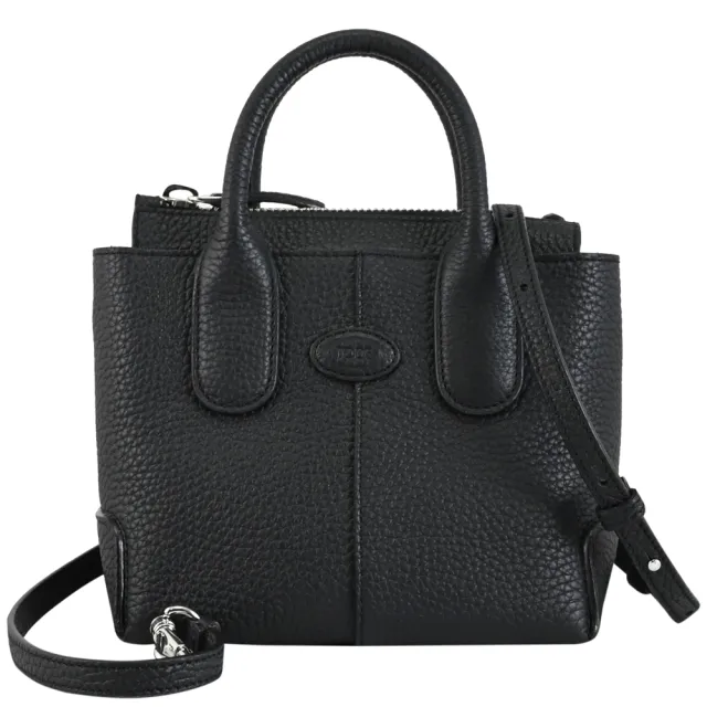 【TOD’S】TODS Di Bag Mini 簡約經典質感小牛皮手提包黛妃包兩用包(黑)