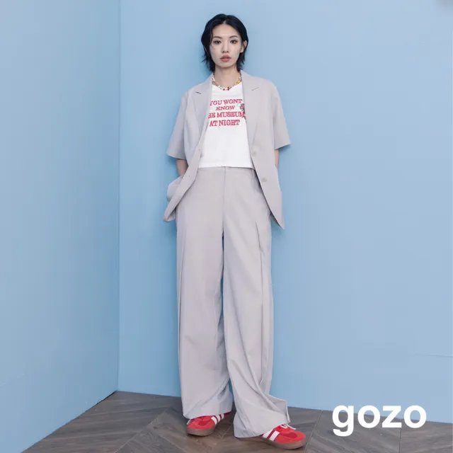 【gozo】A｜舒適麻感顯瘦打褶西裝褲(兩色)