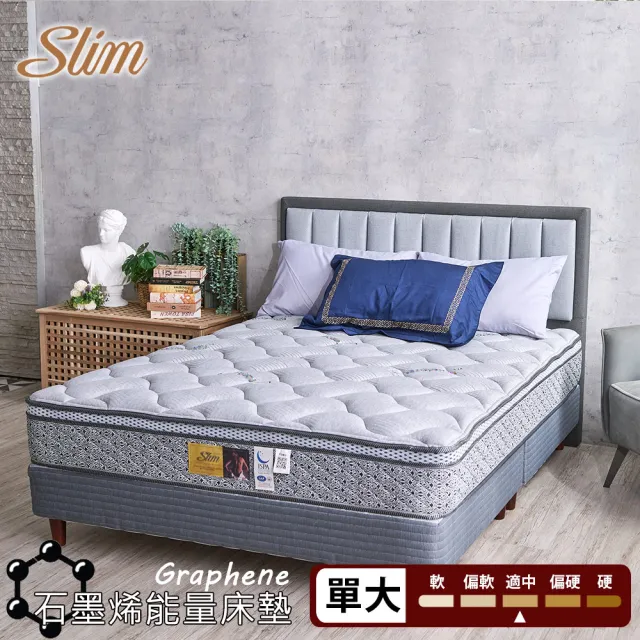 【SLIM】單人加大石墨烯天絲乳膠記憶膠透氣獨立筒床墊3.5x6.2尺x21cm-健康型