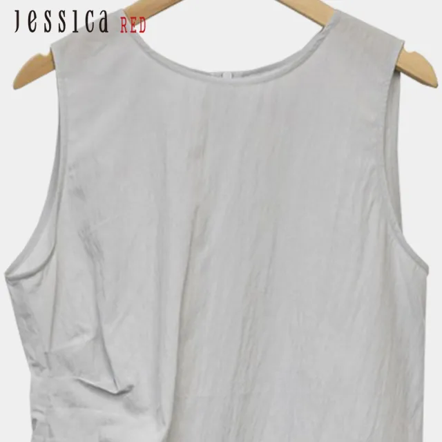 【Jessica Red】清涼百搭皺褶收腰無袖背心上衣R53304（淺灰）