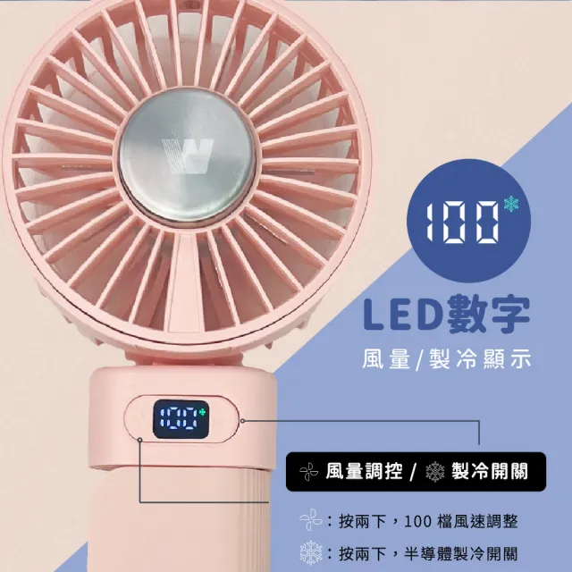 【Wephone】5000mAh 隱藏直插式/數顯20W快充行動電源+USB半導體冰風扇(雙向自帶線/可充手錶)