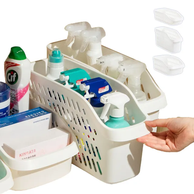 【樂居家】無印風 滑輪收納籃-2入組(廚下收納 抽拉收納 白色收納籃 清潔劑收納籃 桌面收納 文具收納)