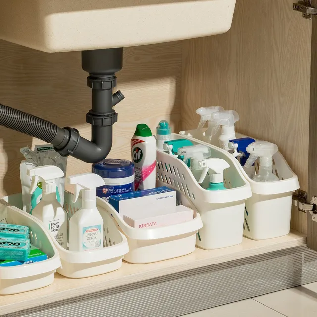 【樂居家】無印風 滑輪收納籃-2入組(廚下收納 抽拉收納 白色收納籃 清潔劑收納籃 桌面收納 文具收納)