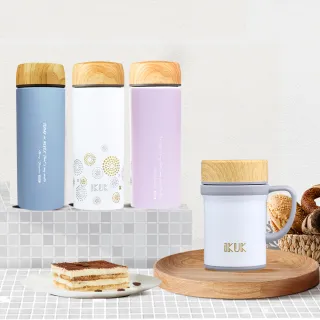 【IKUK 艾可_2入組】真陶瓷瓷芯保溫杯500ml+陶瓷保溫手把咖啡杯410ml(保溫瓶)