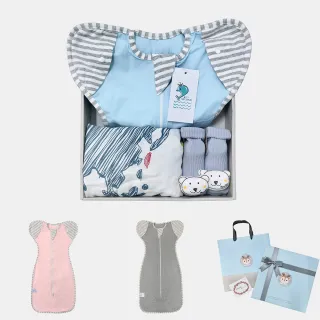 【Kori Deer 可莉鹿】彌月禮盒組-彈力棉質嬰兒蝴蝶型包巾+寶寶襪+紗布包巾(嬰兒新生兒禮盒)
