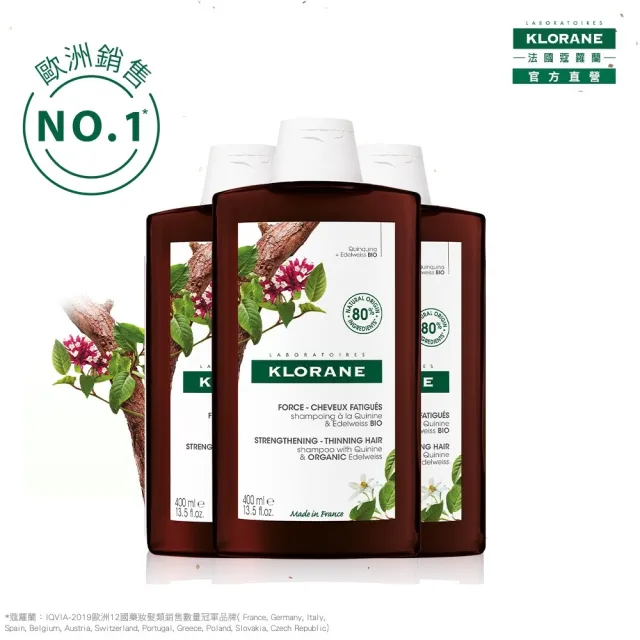 【KLORANE 蔻蘿蘭官方直營】3入組 植萃洗髮精400ml(養髮/控油)