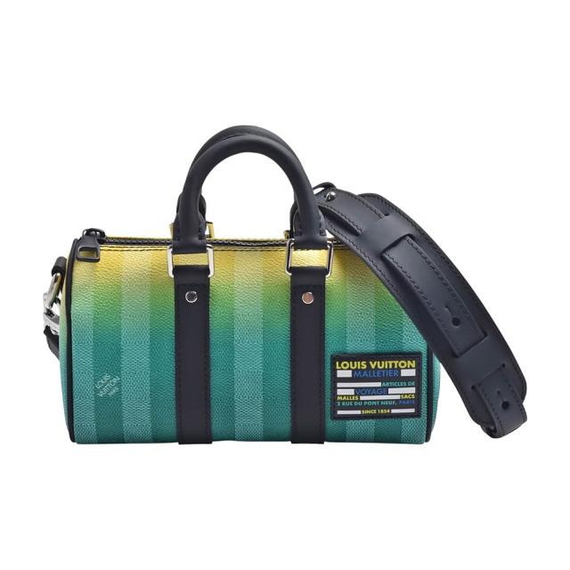 LV LOUIS VUITTON路易威登 M59949 經典 Damier Stripes 系列漸層帆布牛皮提把手拿/斜背包