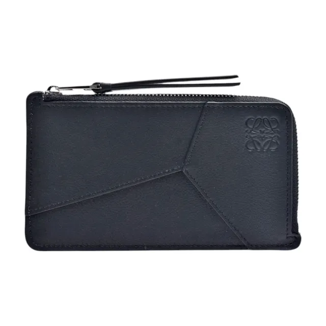【LOEWE 羅威】經典Puzzle品牌LOGO壓印小牛皮L型拉鍊零錢包/卡夾(黑色C510G17X05-1100)