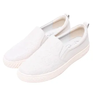 【Ann’S】Ann’S X Sanrio三麗鷗 HELLO KITTY 聯名 經典滿版無色烙印 牛皮真皮扁頭平底懶人鞋3cm(白)