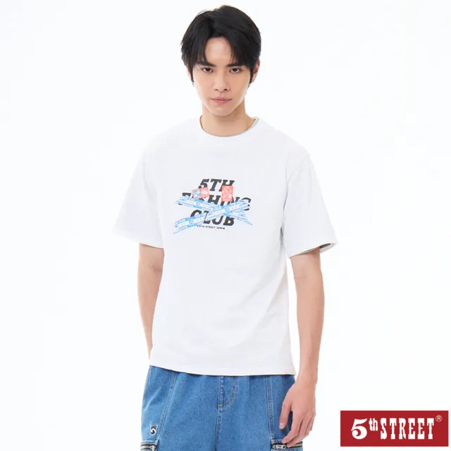【5th STREET】雙11 男裝 短袖 短t 上衣 t恤 TEE 白色(571072)