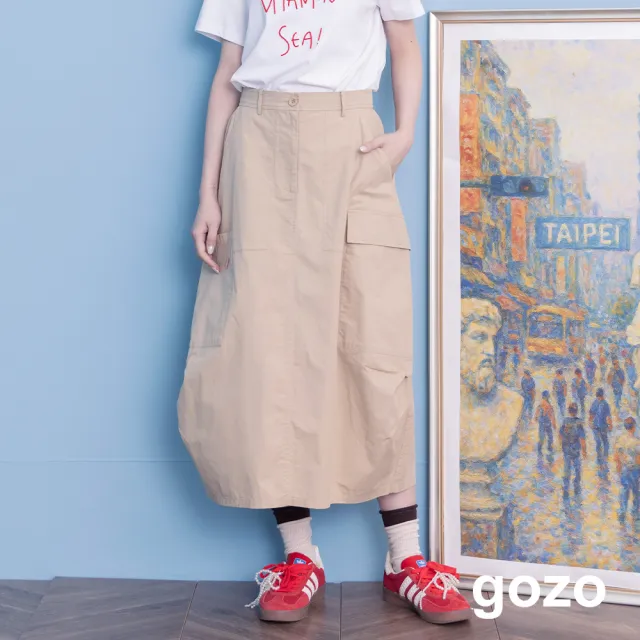 【gozo】造型口袋純棉工裝裙(灰色)
