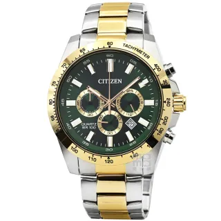 【CITIZEN 星辰】星辰超霸三眼計時鋼帶錶-綠 X 金(AN8234-58X)