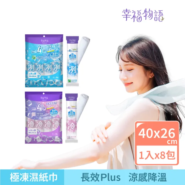 【injoyyi 幸福物語】-4°c極凍長效PLUS 涼感濕巾8入裝(涼感降溫 單入包裝 加大加厚)