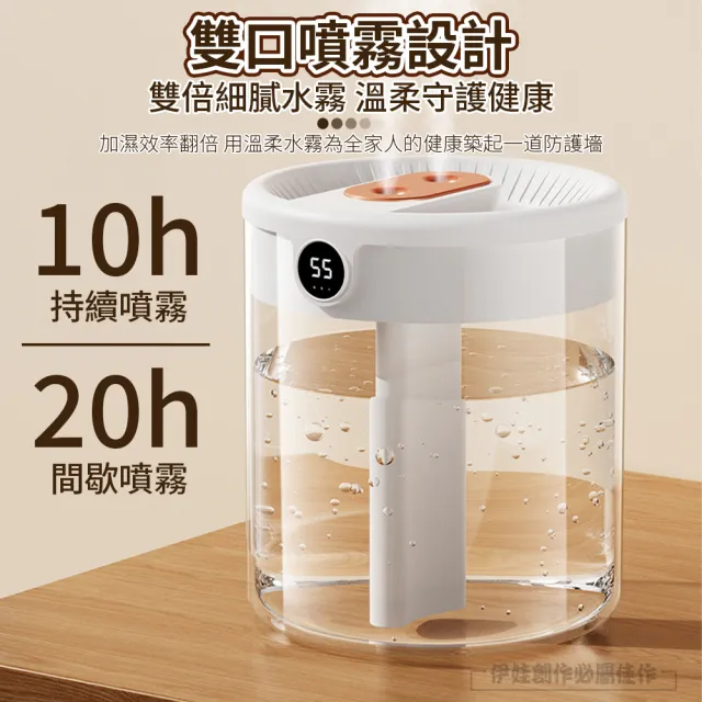 【IDREES 伊德萊斯】智能雙噴加濕器 2000ML 數顯濕度 納米霧化水氧機 空氣清淨機 靜音加濕機