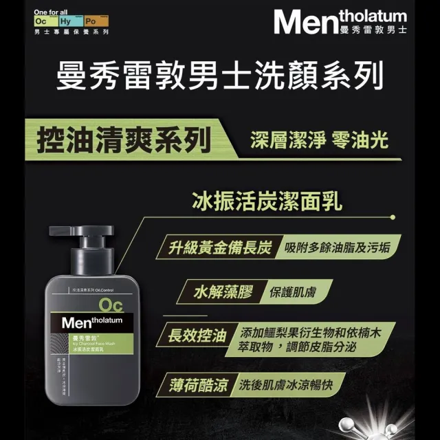 【曼秀雷敦】男士洗面潔面乳 4入組(抗痘淨涼100g 2入+ 冰振活炭 150ml 2入)