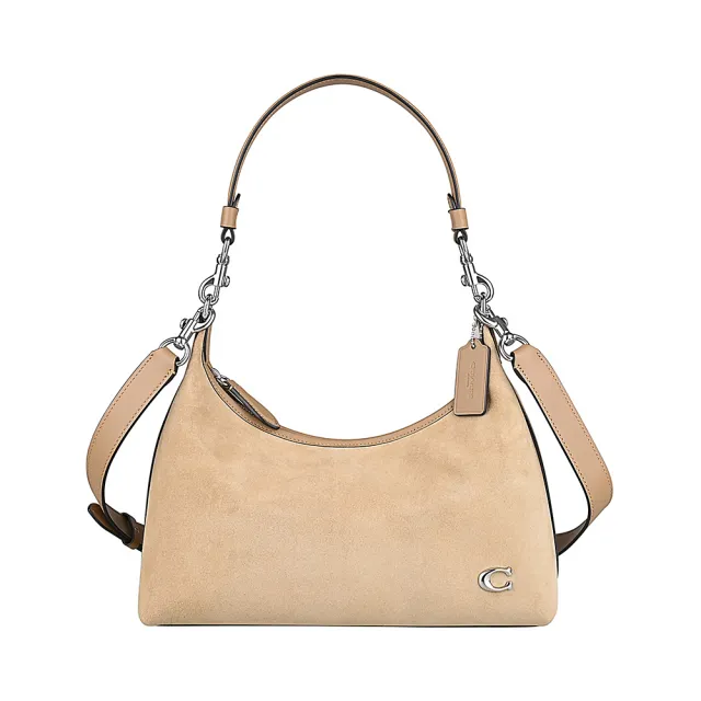 【COACH】COACH JULIET 金屬C字LOGO麂皮拼接牛皮斜背包(花生棕)