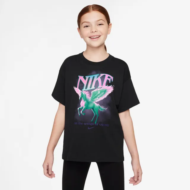 【NIKE 耐吉】短袖上衣 童裝 大童 女童 寬鬆版型 G NSW TKE FLGHT PHOTO TEE 黑 HV5725-010