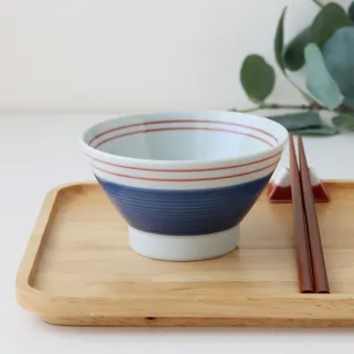 【Just Home】日本製波佐見燒4.5吋陶瓷飯碗-藍底紅紋(200mL 碗 碗盤 湯碗 飯碗)