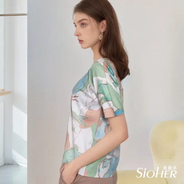 【SiOHER 熹歐禾】現貨 法式手繪印染鑽飾真絲衣三件組(女上衣/圓領/T恤)