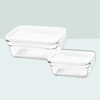 【Glasslock】強化玻璃微波烤箱兩用大視窗保鮮盒-長方2件組(長方形470ml+960ml)