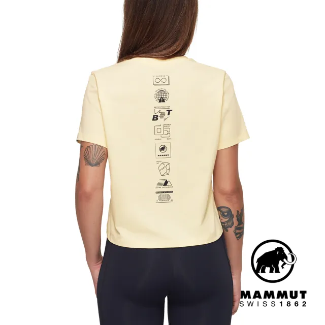 【Mammut 長毛象官方直營】Massone T Cropped Emblems 輕盈柔軟短版短袖上衣 女款 阿穆特恩黃 #1017-05172