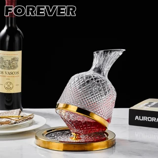 【日本FOREVER】玻璃旋轉醒酒器-金色底座(1.3L)