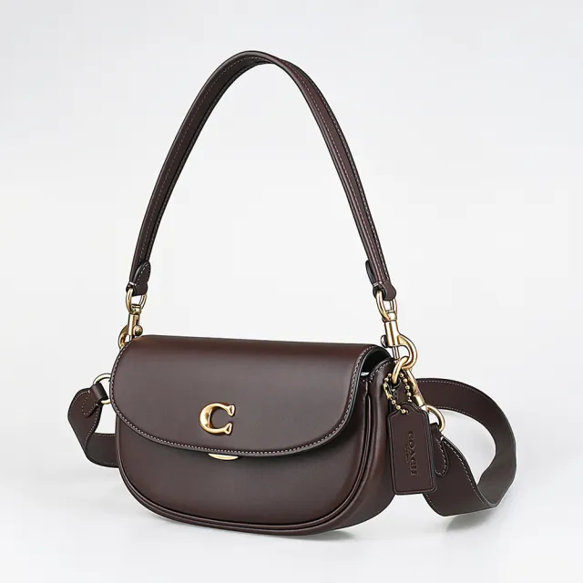 【COACH】COACH EMMY 23 立體C字LOGO牛皮斜背馬鞍包(楓樹棕)