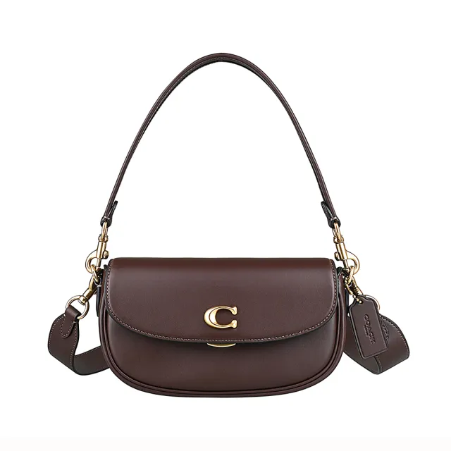 【COACH】COACH EMMY 23 立體C字LOGO牛皮斜背馬鞍包(楓樹棕)