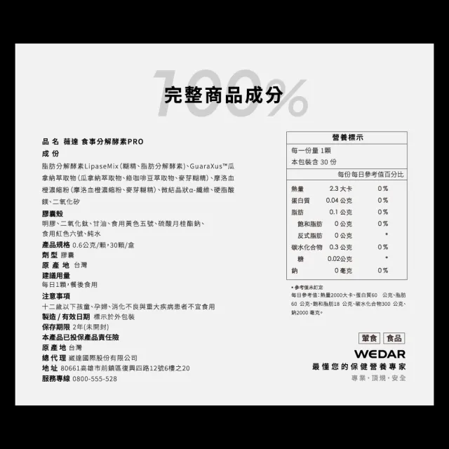【Wedar 薇達】食事分解酵素PRO 6盒組(30顆/盒.餐後制霸.防彈脂解酵素.促進新陳代謝)