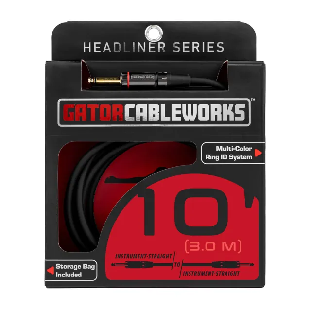 【GATOR CASES】專業樂器導線-3公尺-6.3mm｜附收納袋、色環｜鍍金頭｜OFC無氧銅(#樂器導線#吉他導線)