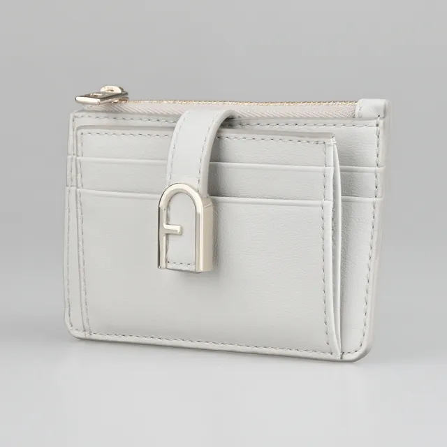 【FURLA 芙拉】FURLA FLOW拉鍊壓釦5卡零錢包(白)