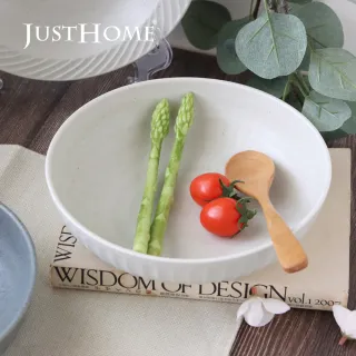 【Just Home】日本製霜釉條紋陶瓷8吋湯盤-霜白(可微波 900ml 盤 湯盤 深盤 碗盤 魚盤)