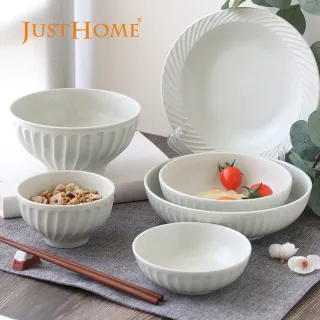 【Just Home】日本製霜釉條紋陶瓷8吋湯盤-霜白(可微波 900ml 盤 湯盤 深盤 碗盤 魚盤)
