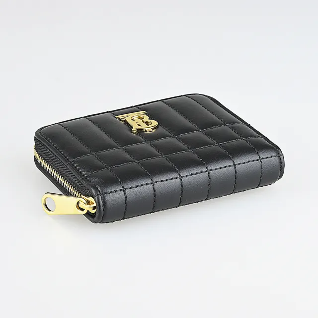 【BURBERRY 巴寶莉】BURBERRY Lola TB鍍金LOGO車縫小羊皮4卡拉鍊零錢包(黑)